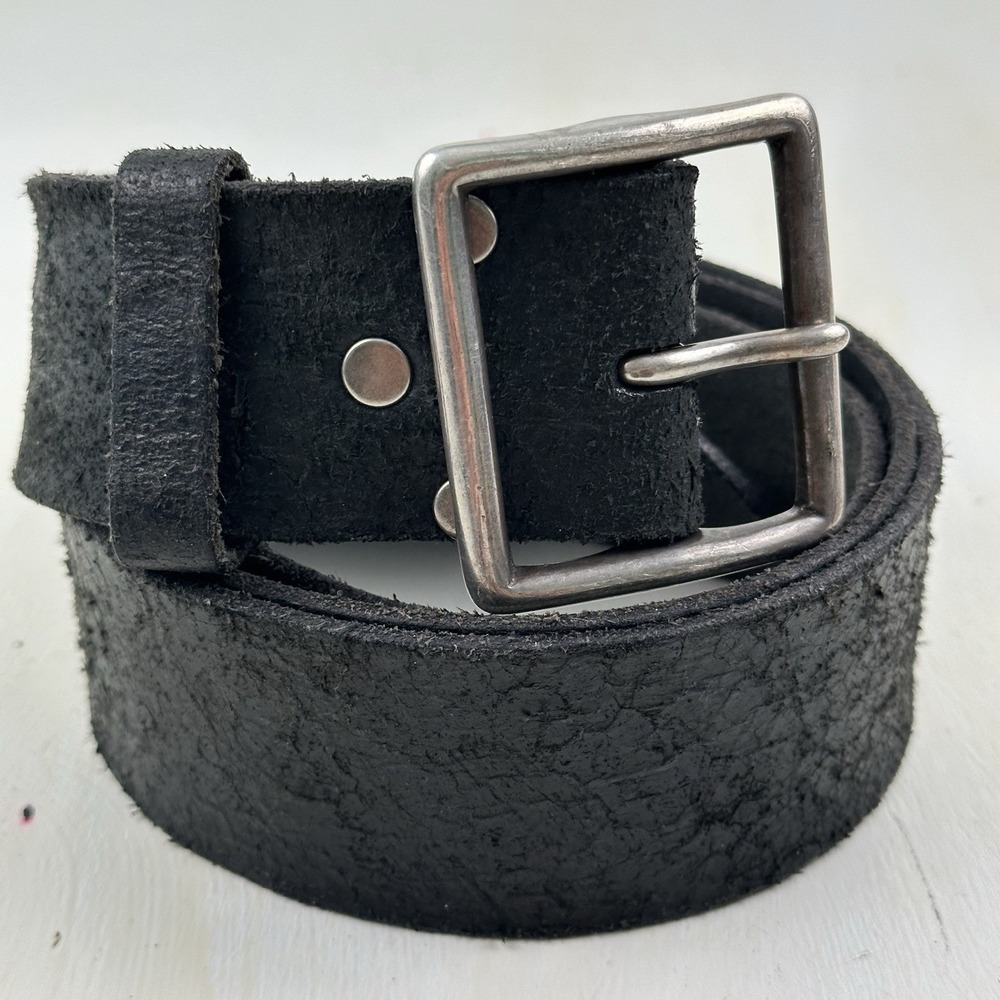 Double RL RRL Roughout Garrison Belt Men 42 44 46 Black Suede Leather Distressed